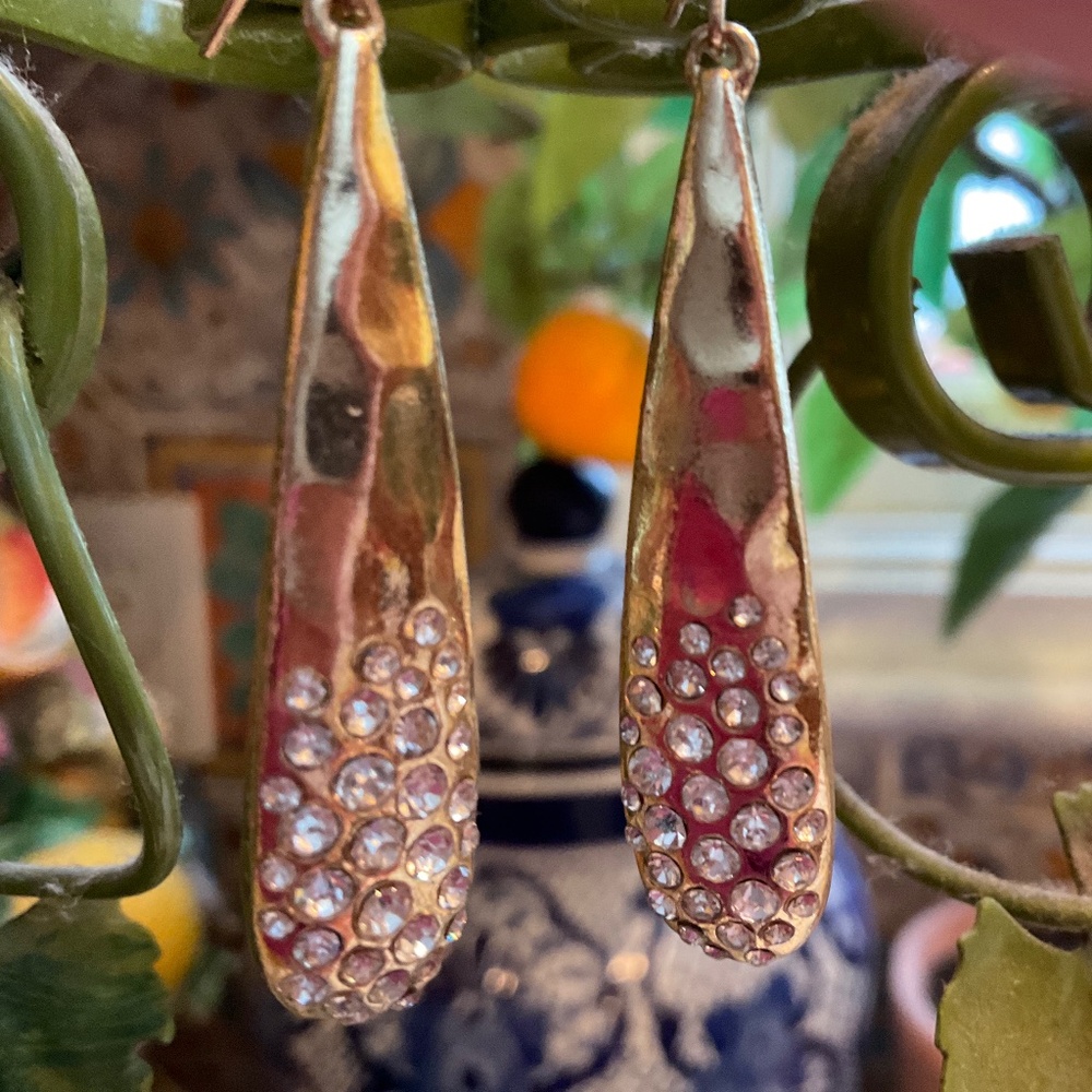 Vintage Alexis Bittar style earrings, plated brass, pierced costume